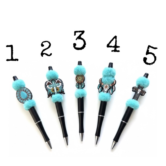 OOAK Western Artisan Pen , Refill & Bag | Turquoise Furry Pom | Real Touch Charm - Picture 7 of 8